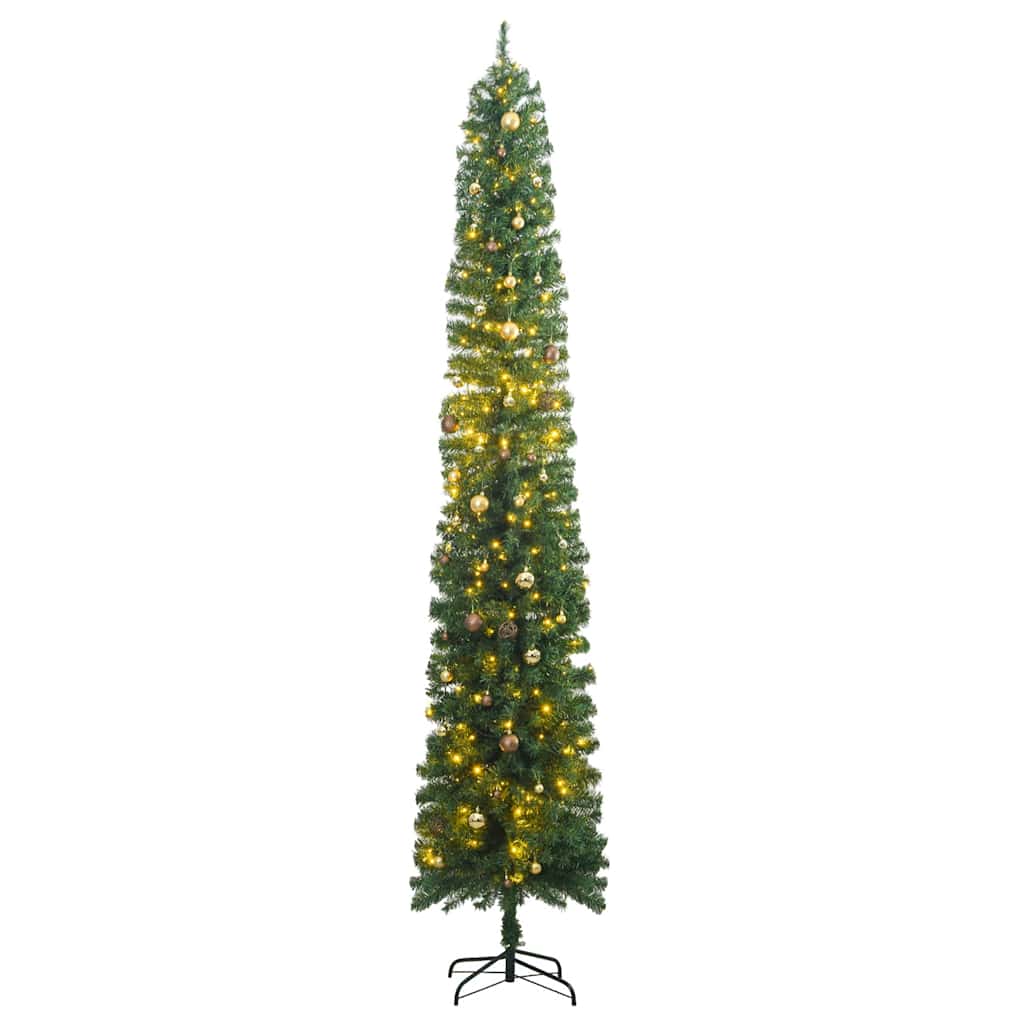vidaXL Úzký vánoční stromek s 300 LED a koulemi 270 cm
