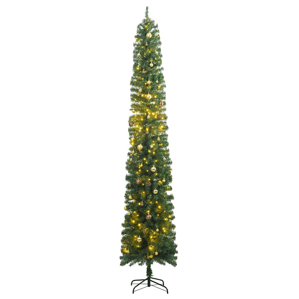 vidaXL Úzký vánoční stromek s 300 LED a koulemi 300 cm