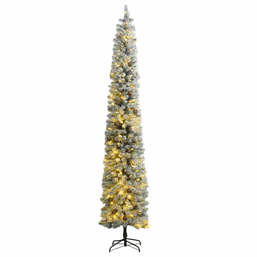 vidaXL Umělý vánoční stromek s 300 LED a koulemi zasněžený 270 cm