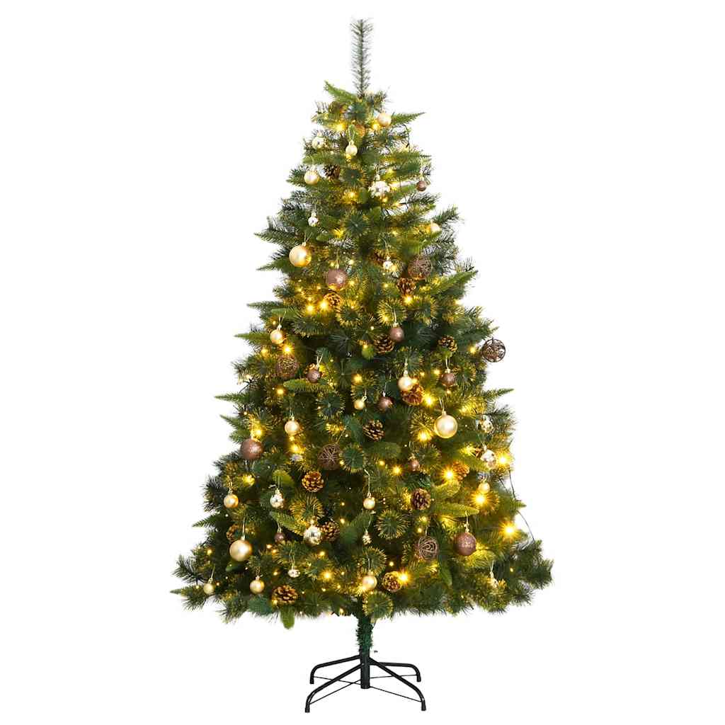 vidaXL Umělý sklápěcí vánoční stromek s 300 LED a koulemi 240 cm