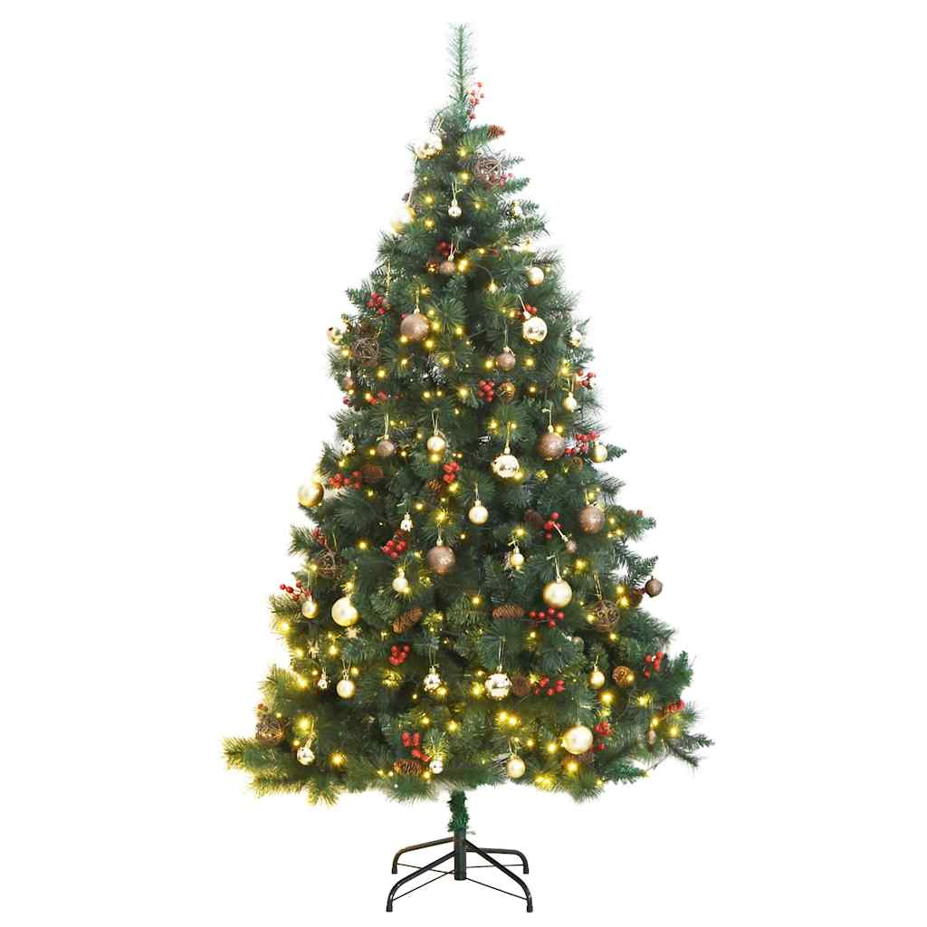 vidaXL Umělý sklápěcí vánoční stromek s 300 LED a koulemi 210 cm