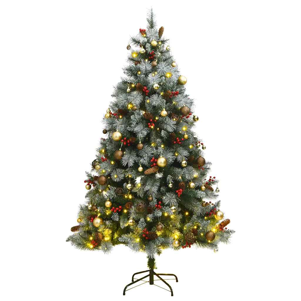 vidaXL Umělý sklápěcí vánoční stromek s 300 LED a koulemi 240 cm