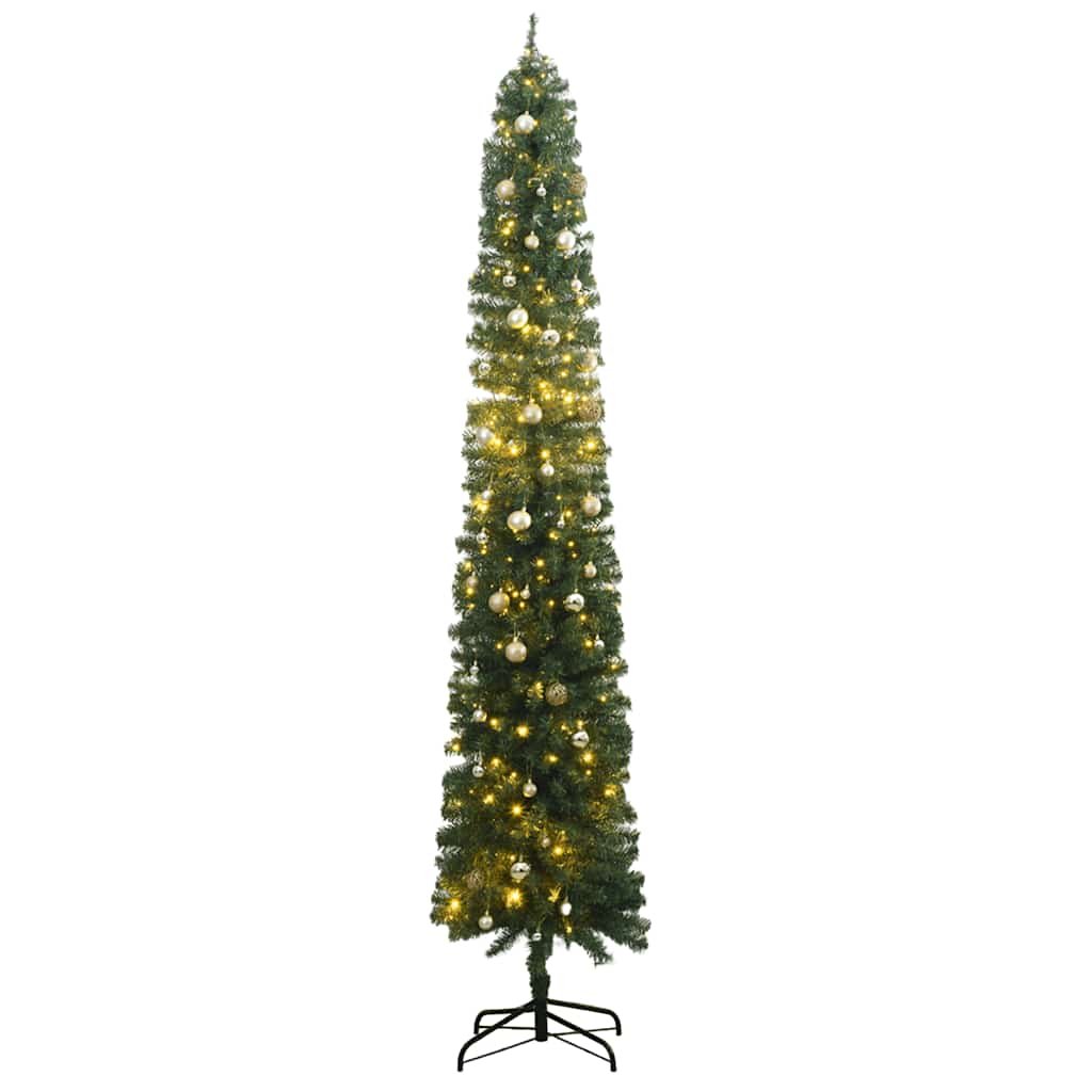 vidaXL Úzký vánoční stromek s 300 LED a koulemi 300 cm