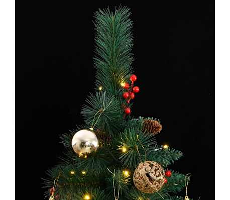 vidaXL Artificial Hinged Christmas Tree 300 LEDs & Ball Set 180 cm