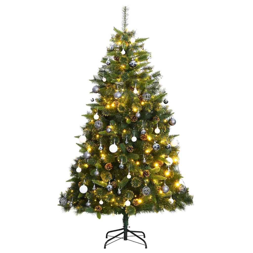 vidaXL Tekojoulukuusi saranoilla 300 LED-valoa ja joulupalloa 210 cm
