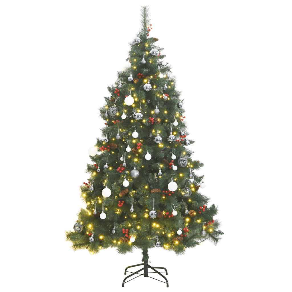 vidaXL Tekojoulukuusi saranoilla 300 LED-valoa ja joulupalloa 180 cm