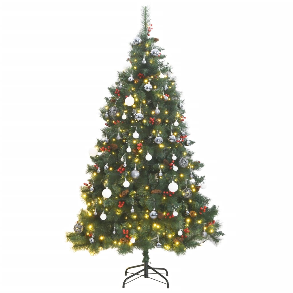 Umělý sklápěcí vánoční stromek s 300 LED a koulemi 240 cm