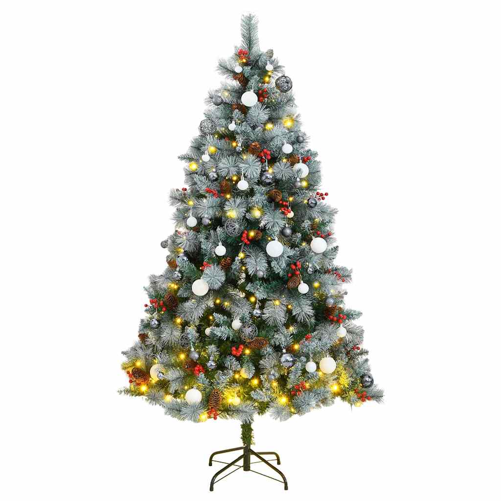 vidaXL Umělý sklápěcí vánoční stromek s 300 LED a koulemi 240 cm
