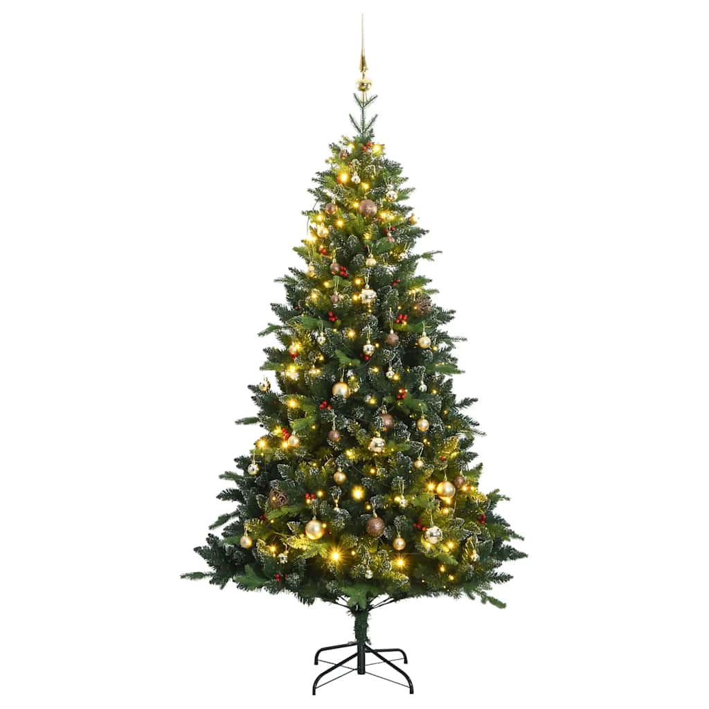 vidaXL Umělý sklápěcí vánoční stromek s 300 LED a koulemi 210 cm