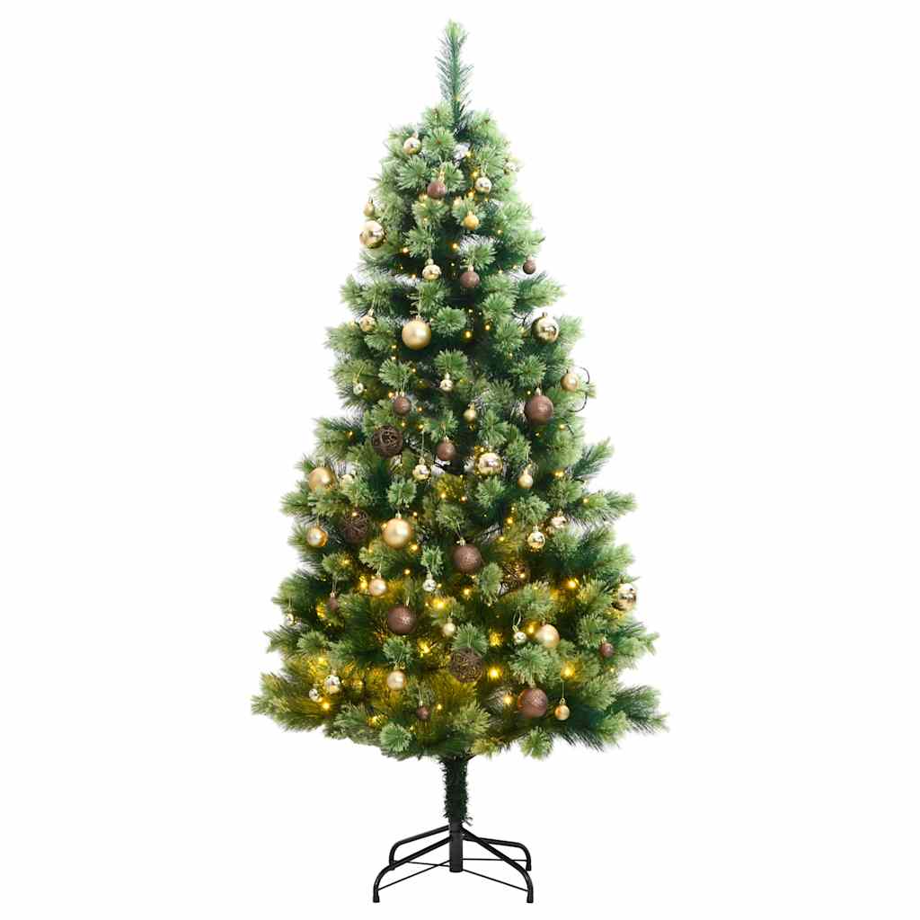 vidaXL Umělý sklápěcí vánoční stromek s 300 LED a koulemi 180 cm
