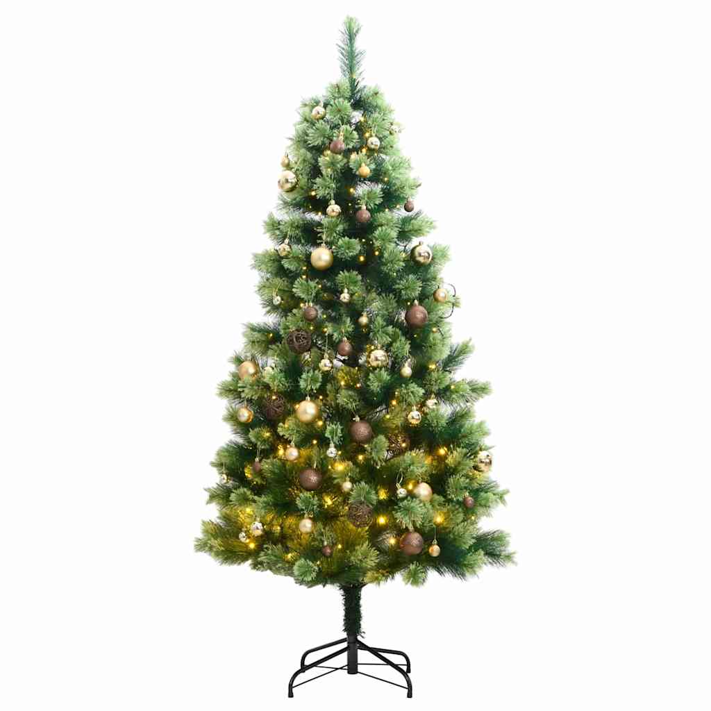 vidaXL Umělý sklápěcí vánoční stromek s 300 LED a koulemi 240 cm
