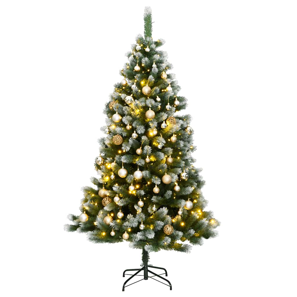 vidaXL Umělý sklápěcí vánoční stromek s 300 LED a koulemi 180 cm