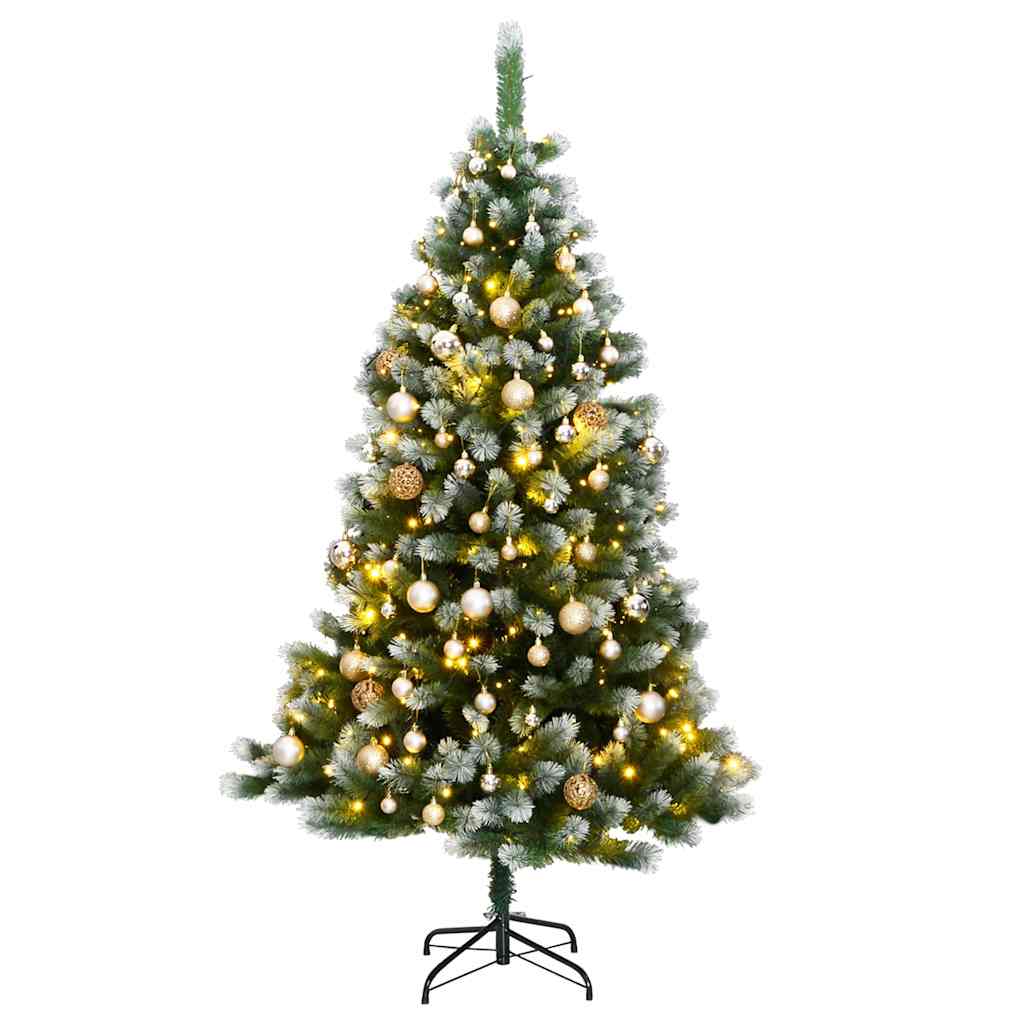 vidaXL Umělý sklápěcí vánoční stromek s 300 LED a koulemi 210 cm