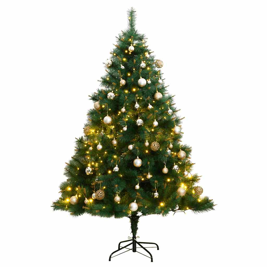 vidaXL Umělý sklápěcí vánoční stromek s 300 LED a koulemi 180 cm