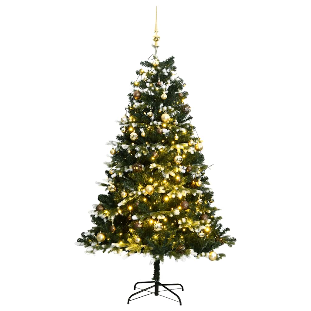 vidaXL Umělý sklápěcí vánoční stromek s 300 LED a koulemi 210 cm