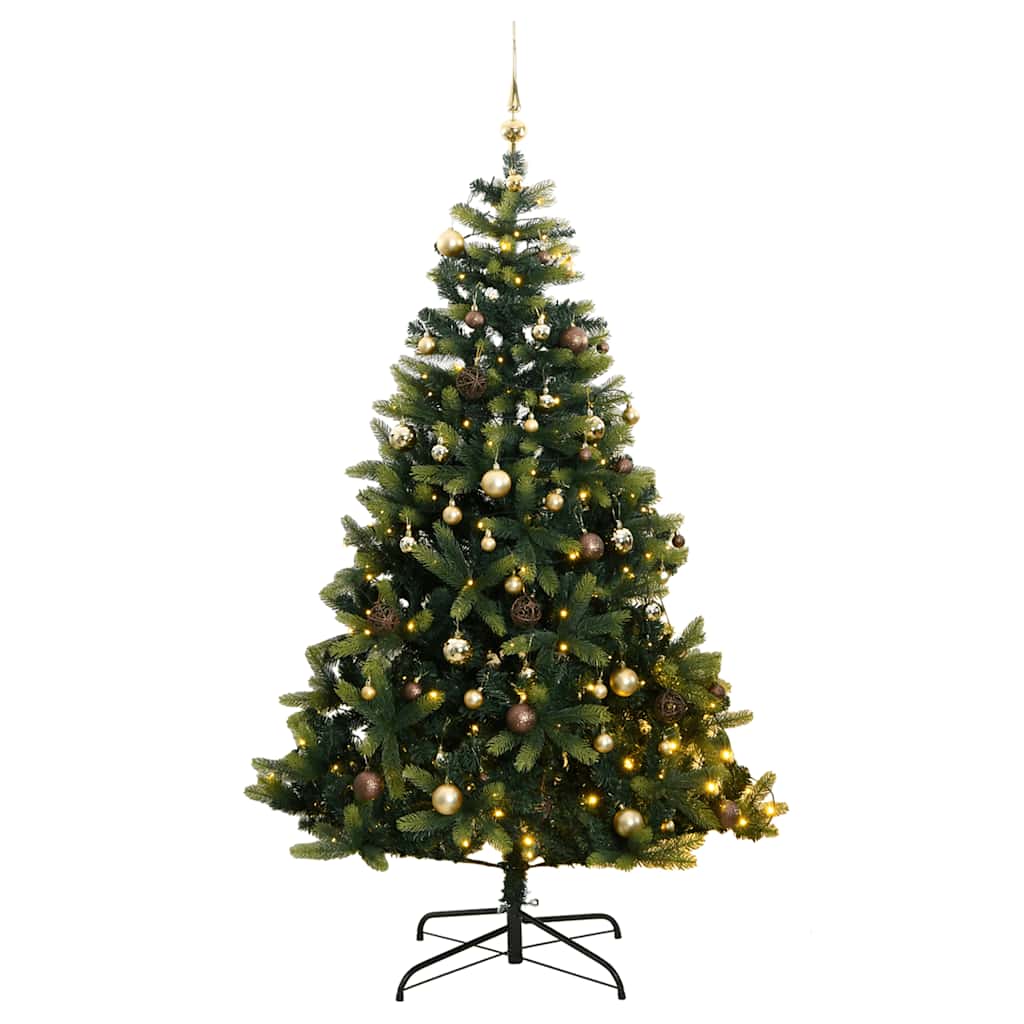 vidaXL Umělý sklápěcí vánoční stromek s 300 LED a koulemi 180 cm