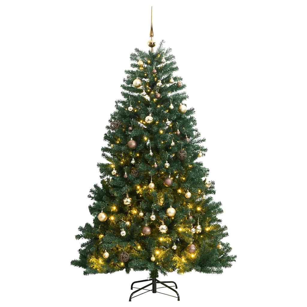 vidaXL Umělý sklápěcí vánoční stromek s 300 LED a koulemi 240 cm