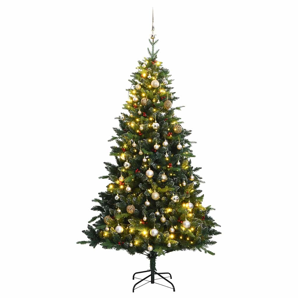 vidaXL Umělý sklápěcí vánoční stromek s 300 LED a koulemi 210 cm