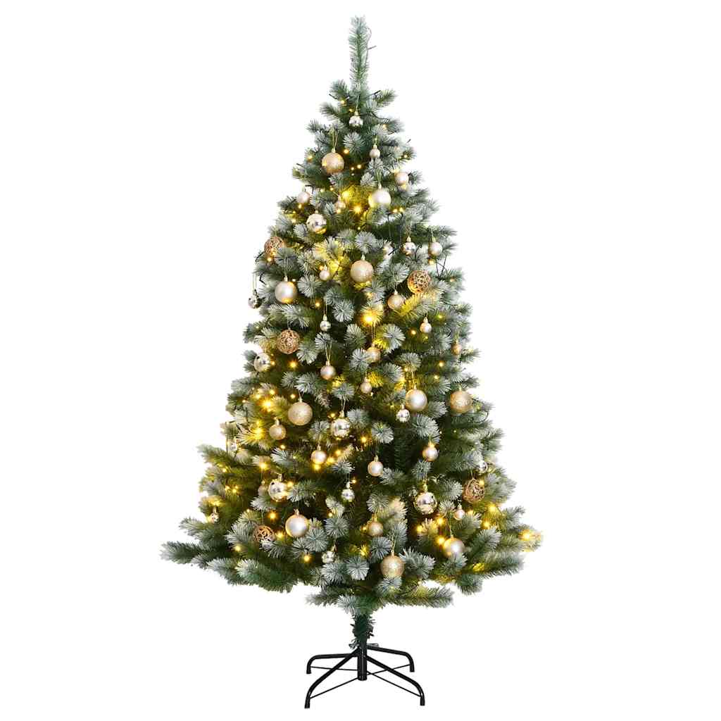 vidaXL Tekojoulukuusi saranoilla 300 LED-valoa ja joulupalloa 210 cm