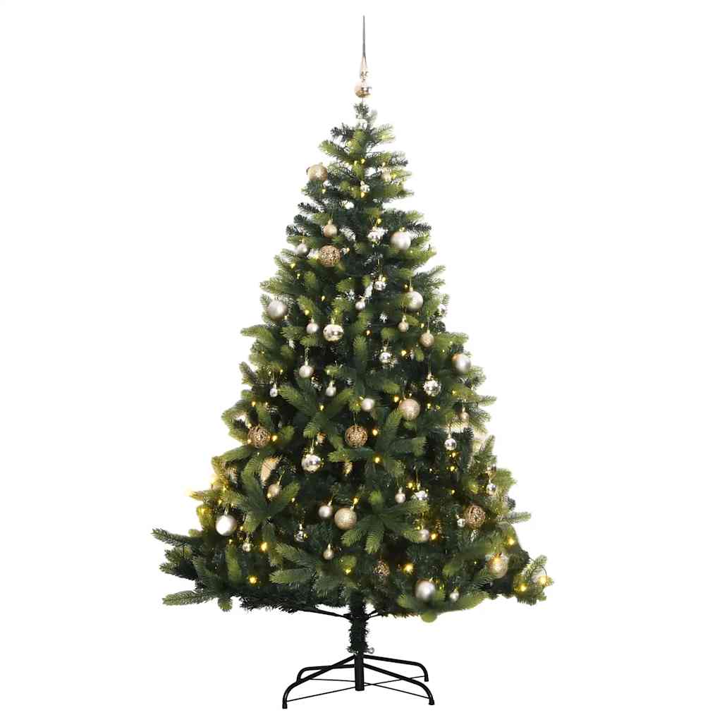 vidaXL Umělý sklápěcí vánoční stromek s 300 LED a koulemi 240 cm