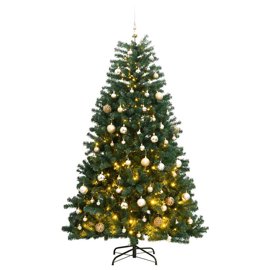vidaXL Umělý sklápěcí vánoční stromek s 300 LED a koulemi 300 cm