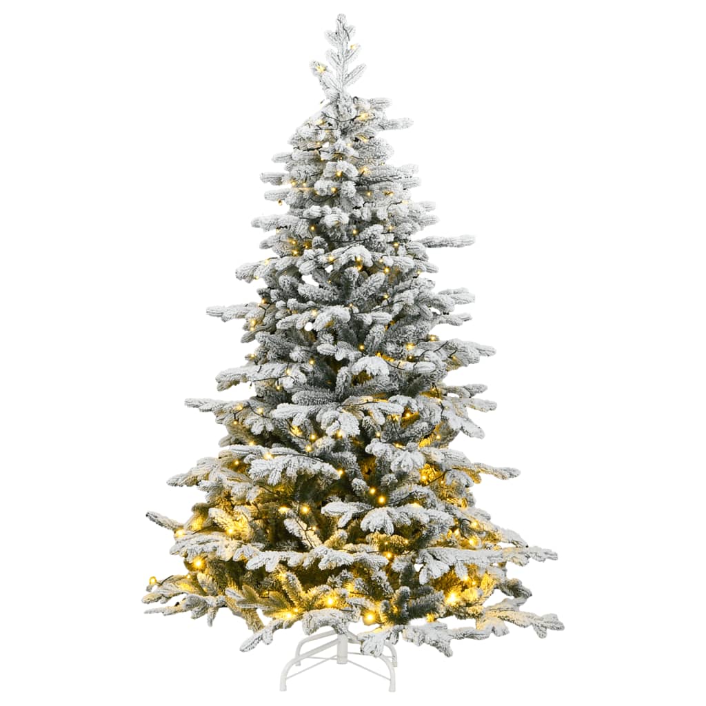 vidaXL Umělý sklápěcí vánoční stromek s 300 LED zasněžený 210 cm