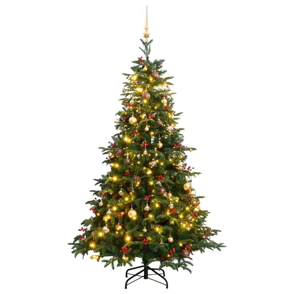 Umělý sklápěcí vánoční stromek s 300 LED a koulemi 210 cm