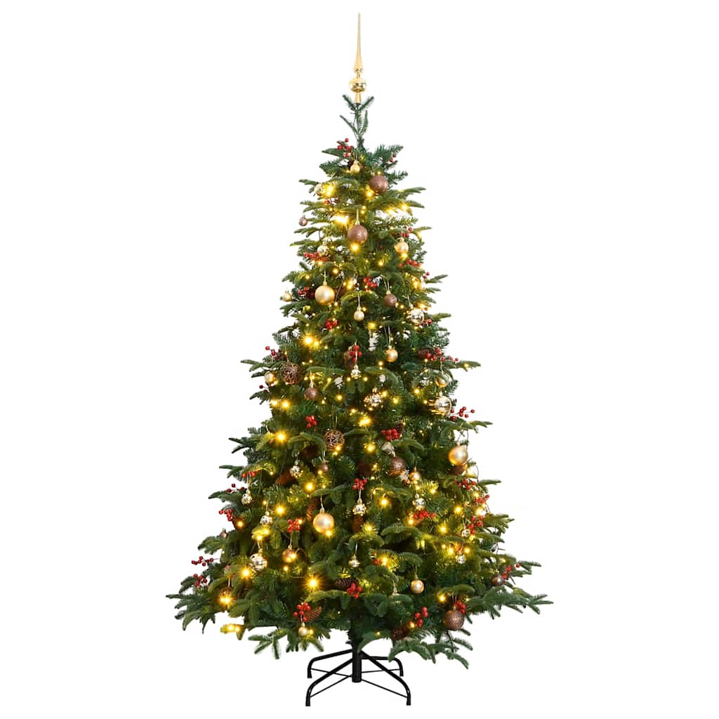 vidaXL Umělý sklápěcí vánoční stromek s 300 LED a koulemi 210 cm