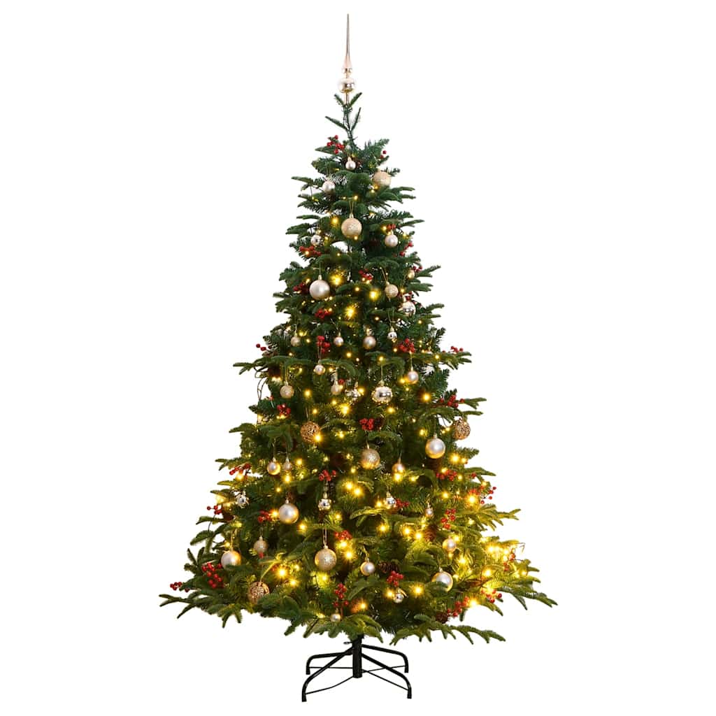 vidaXL Umělý sklápěcí vánoční stromek s 300 LED a koulemi 180 cm