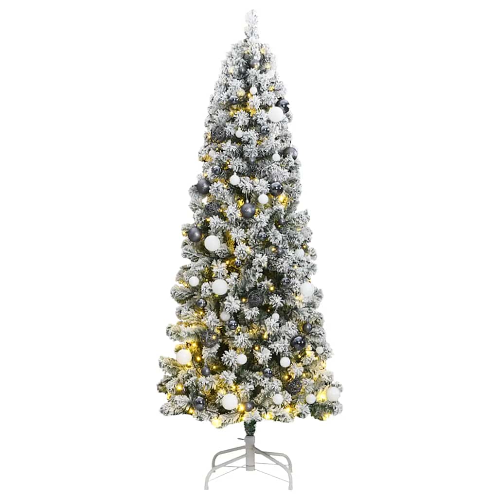 vidaXL Umělý sklápěcí vánoční stromek s 300 LED a koulemi 210 cm