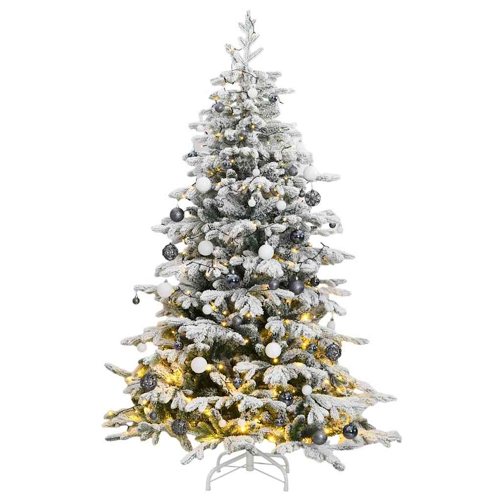 vidaXL Umělý sklápěcí vánoční stromek s 300 LED a koulemi 210 cm