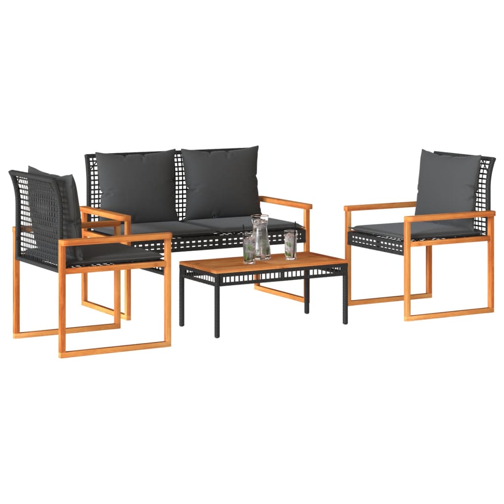 Vidaxl - vidaXL 4 pcs conjunto lounge de jardim c/ almofadões vime PE preto