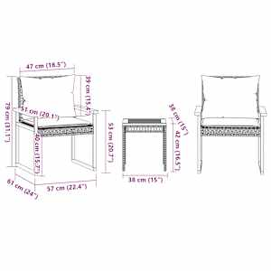 3dílný bistro set s poduškami černý polyratan akáciové dřevo - obrázek 11