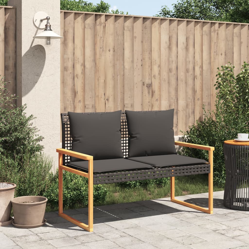 vidaXL Tuinbank met kussen poly rattan en acaciahout zwart afbeelding
