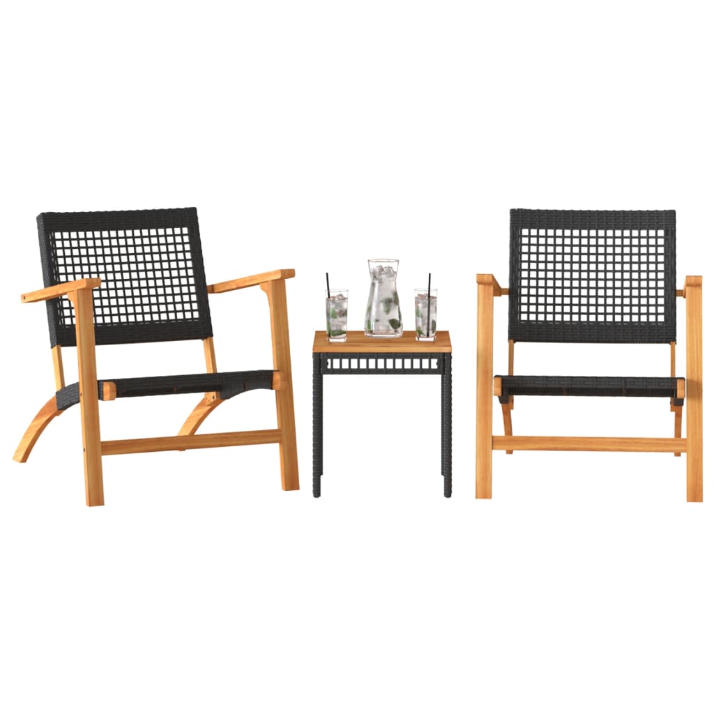 vidaXL 3-delige Bistroset poly rattan en massief acaciahout zwart afbeelding