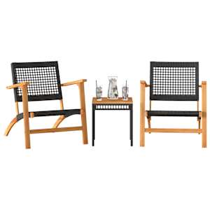 3dílný bistro set černý polyratan a masivní akáciové dřevo - obrázek 3