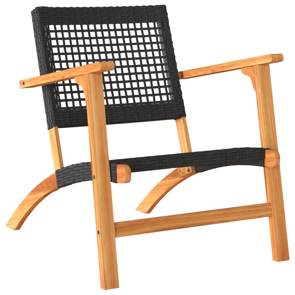 Krzesła ogrodowe, 2 szt., czarne, polirattan i drewno akacjowe