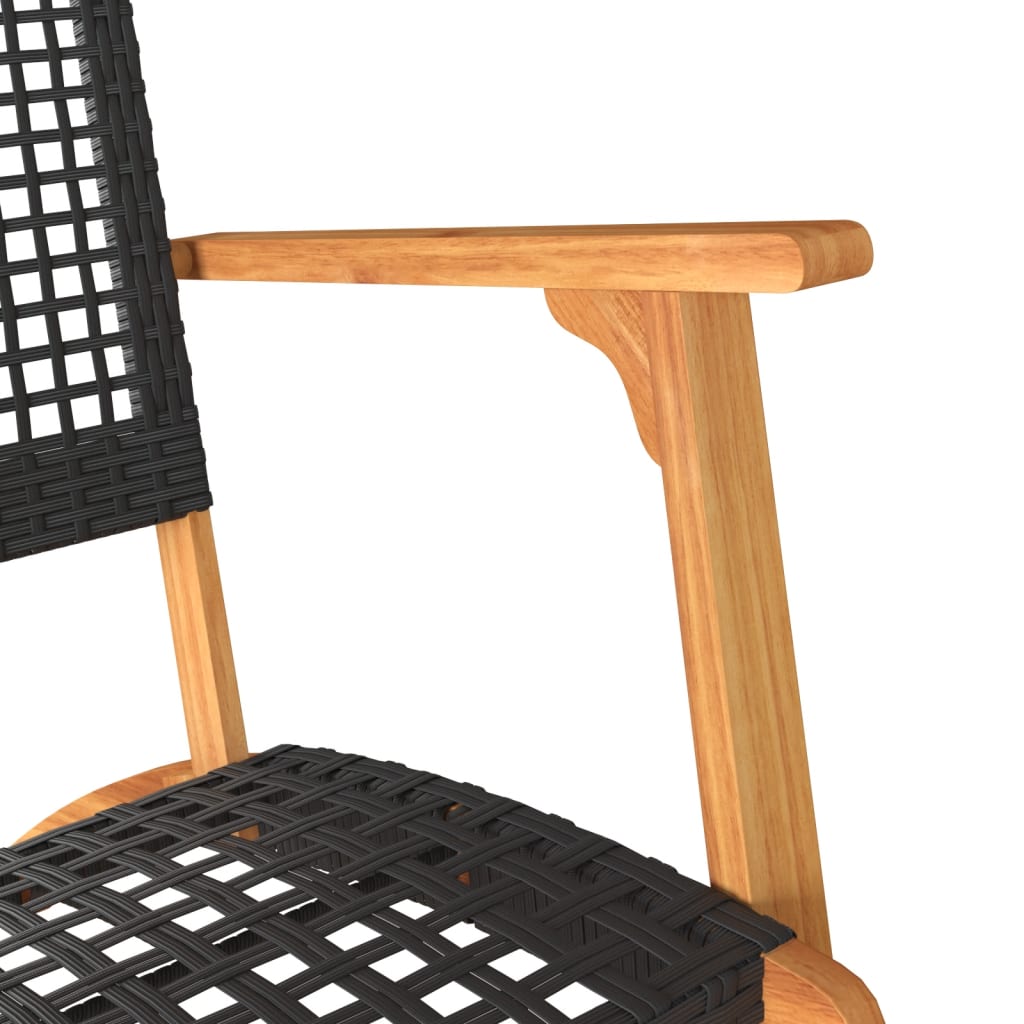 Krzesła ogrodowe, 2 szt., czarne, polirattan i drewno akacjowe