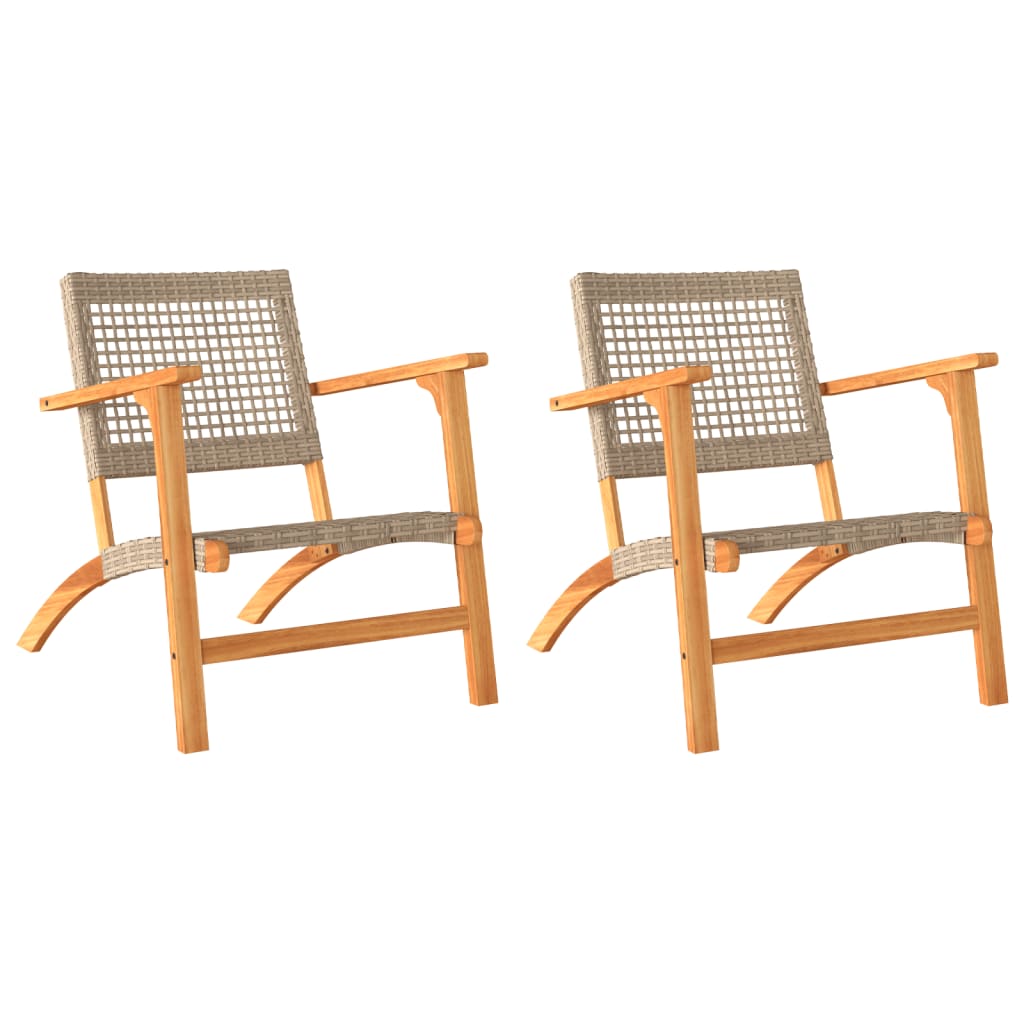 Krzesła ogrodowe, 2 szt., beżowe, polirattan i drewno akacjowe
