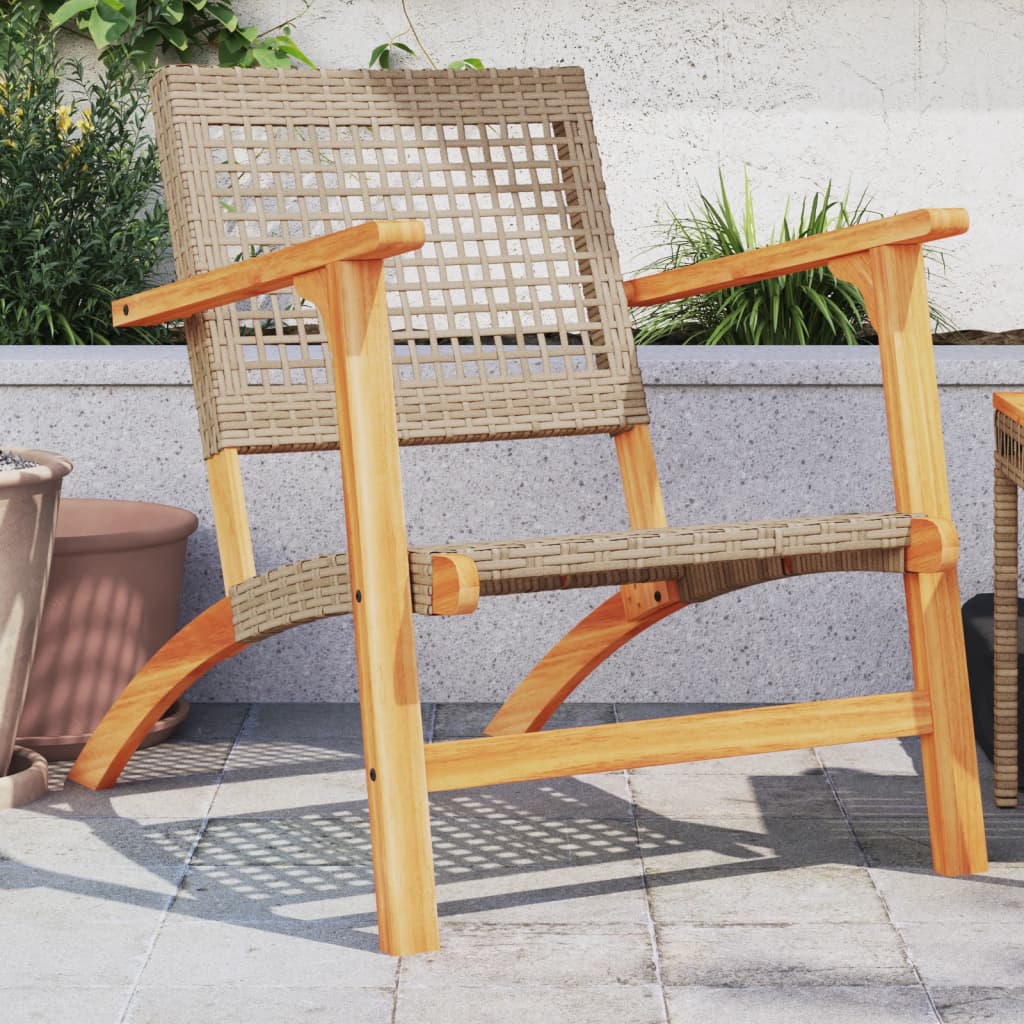 vidaXL Gartenstühle 2 Stk. Beige Poly Rattan und Akazienholz