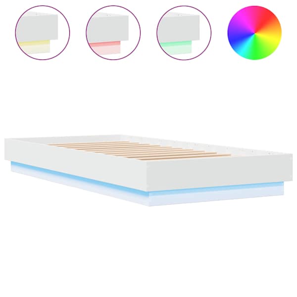 vidaXL voodiraam LED-tuledega, valge, 100 x 200 cm