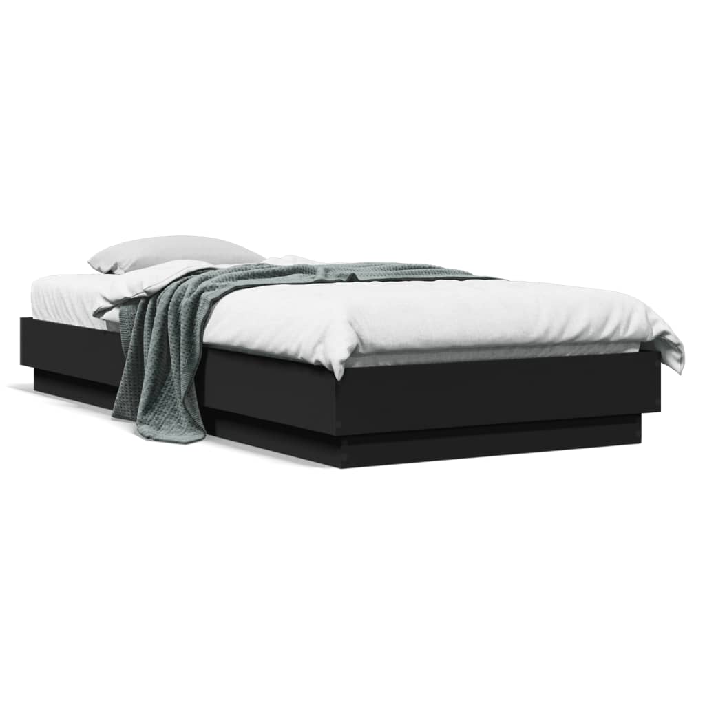 vidaXL Cadru de pat cu lumini LED, negru, 100x200 cm