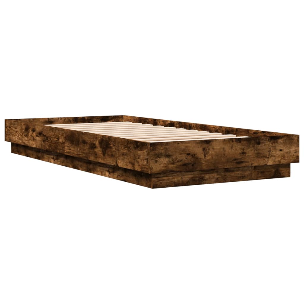 vidaXL Bedframe met LED-verlichting gerookt eikenkleurig 100x200 cm afbeelding