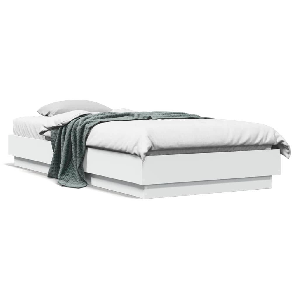 vidaXL Cadru de pat cu lumini LED, alb, 90x200 cm