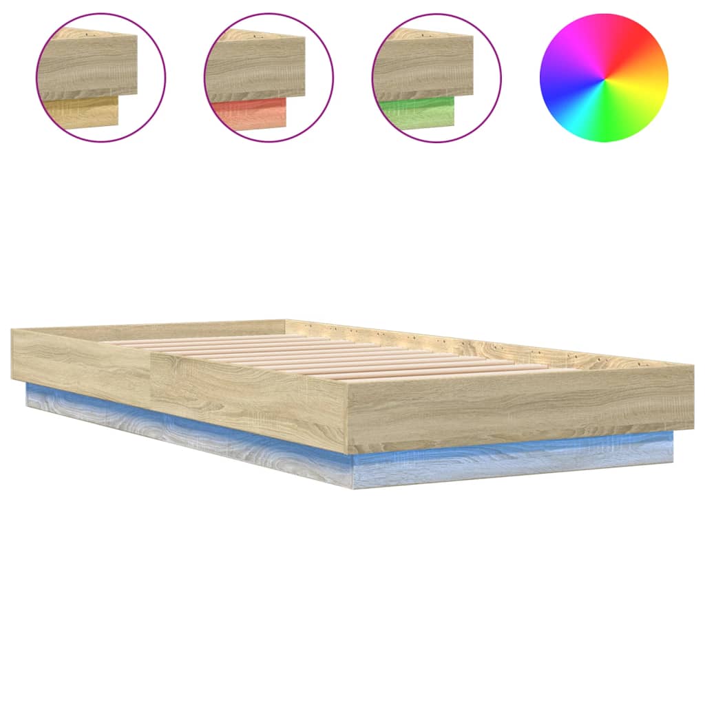 vidaXL Bedframe met LED-verlichting sonoma eikenkleurig 90x200 cm, foto 3