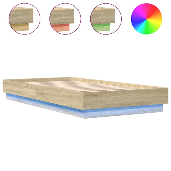 vidaXL voodiraam LED-tuledega, Sonoma tamm, 90 x 190 cm