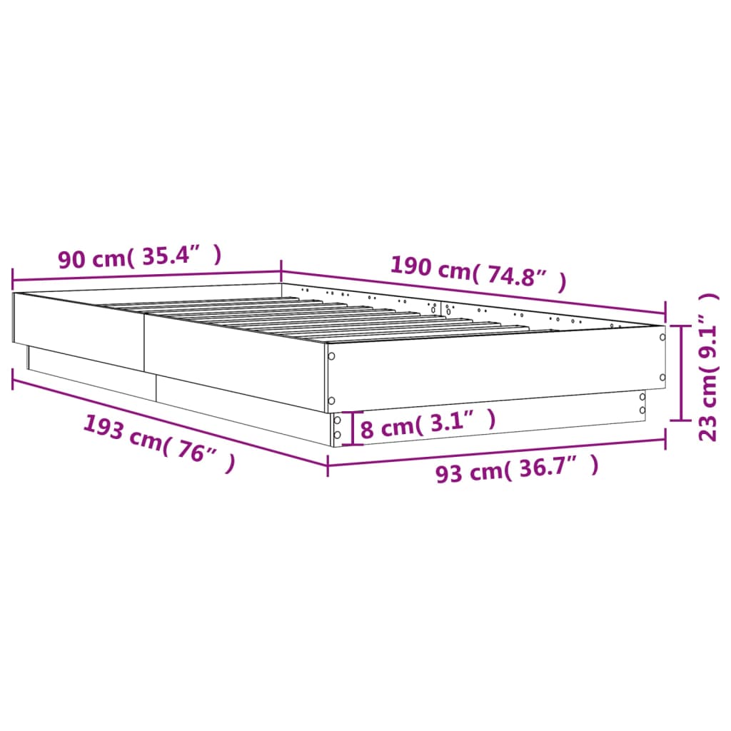 Rám postele s LED osvětlením dub sonoma 90 x 190 cm - obrázek 14