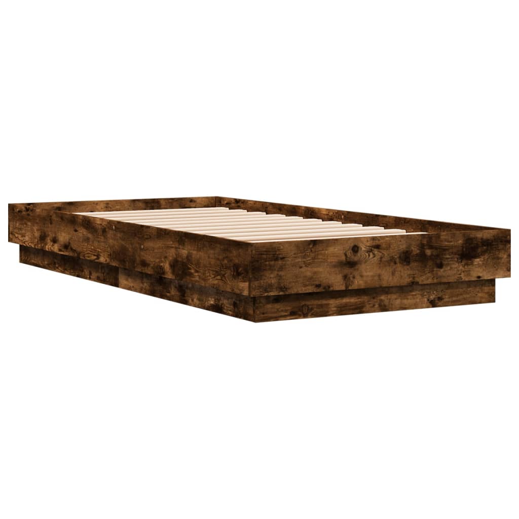 vidaXL Bedframe met LED-verlichting gerookt eikenkleurig 90x190 cm afbeelding