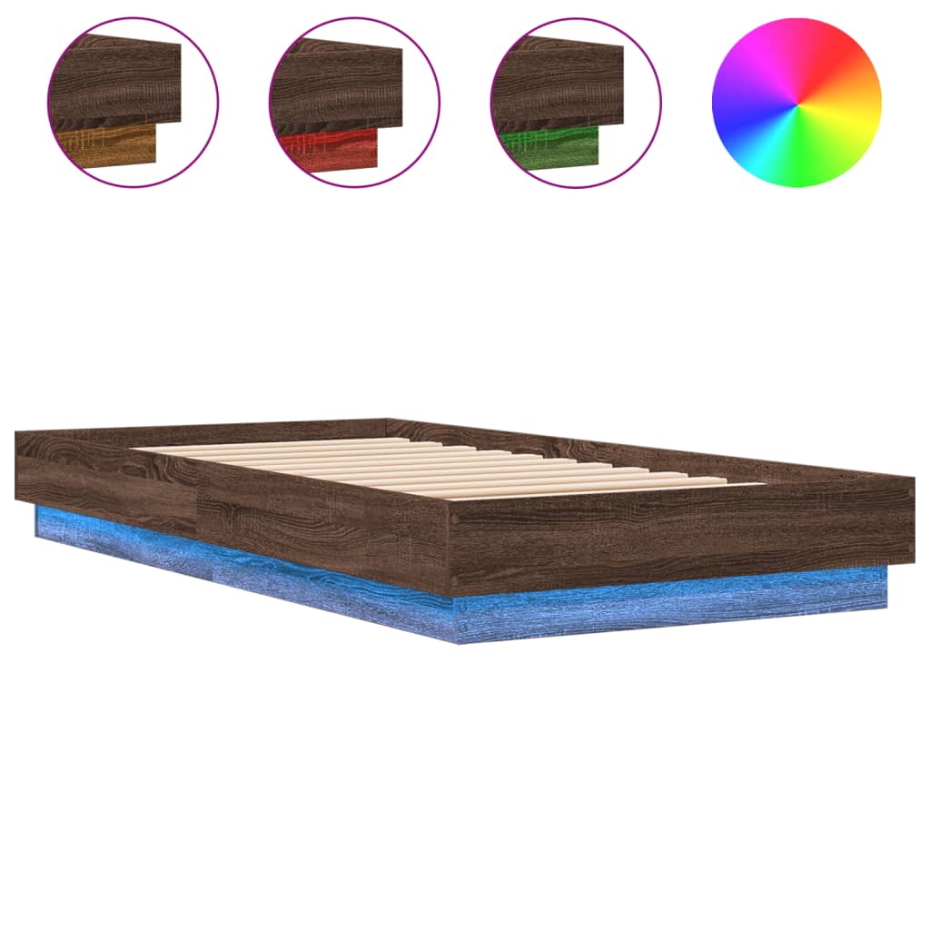 vidaXL Bedframe met LED-verlichting bruin eikenkleurig 90x190 cm, foto 3