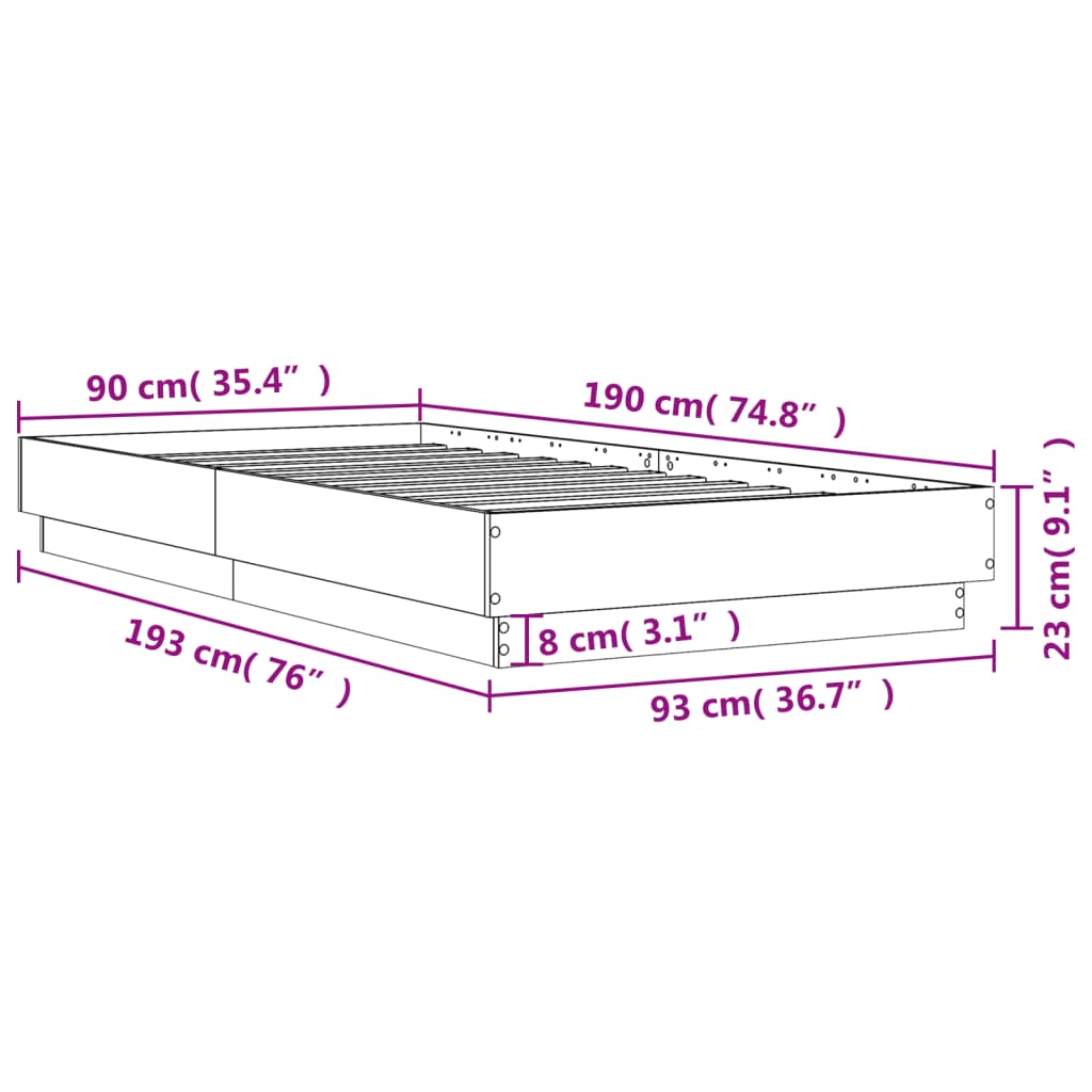 Rám postele s LED osvětlením hnědý dub 90 x 190 cm - obrázek 14